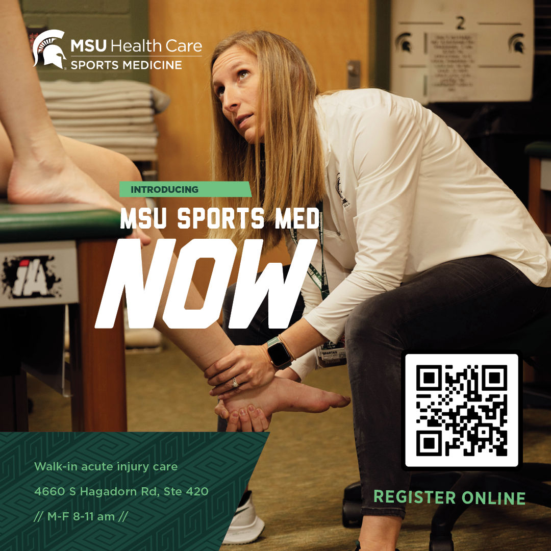 MSU Health Care Sports Medicine provider and MSU Athletics team physician Jill Moschelli, MD, MBA, CAQ-SM, FAAFP, FACSM treats an MSU athlete